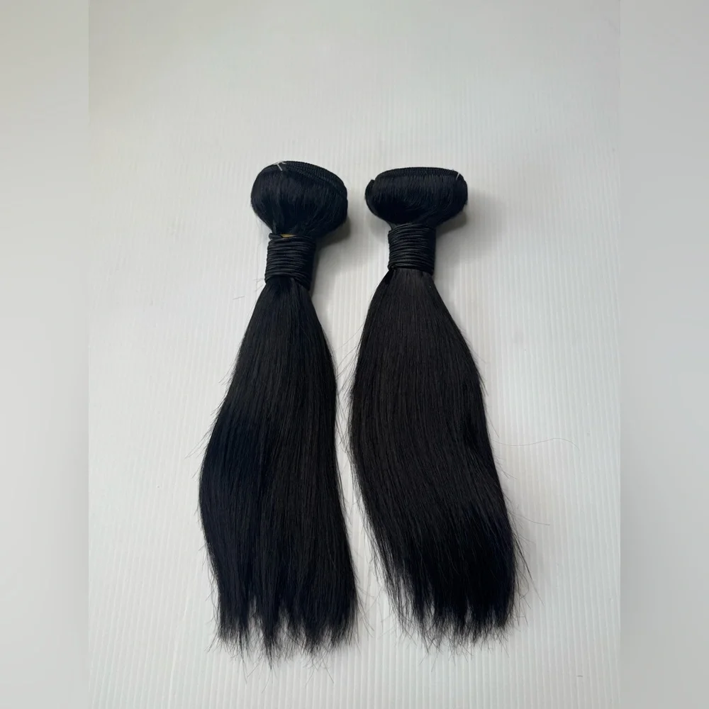 Human Hair Blend Straight Bundles | 10 Inch Black Soft Silky Weft Extensions
